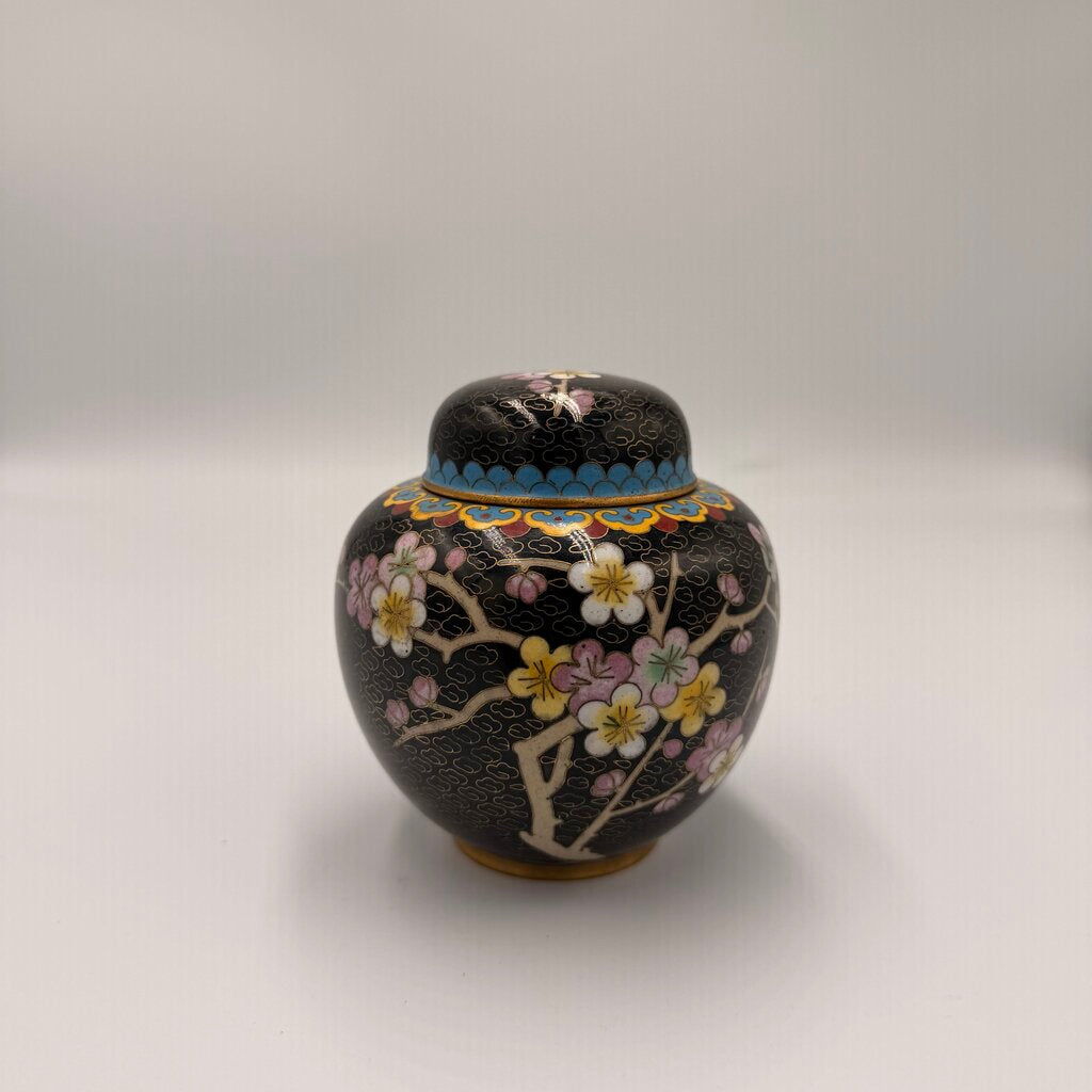 Chinese Cloisonne Lidded Ginger Jar - 4X4.5H