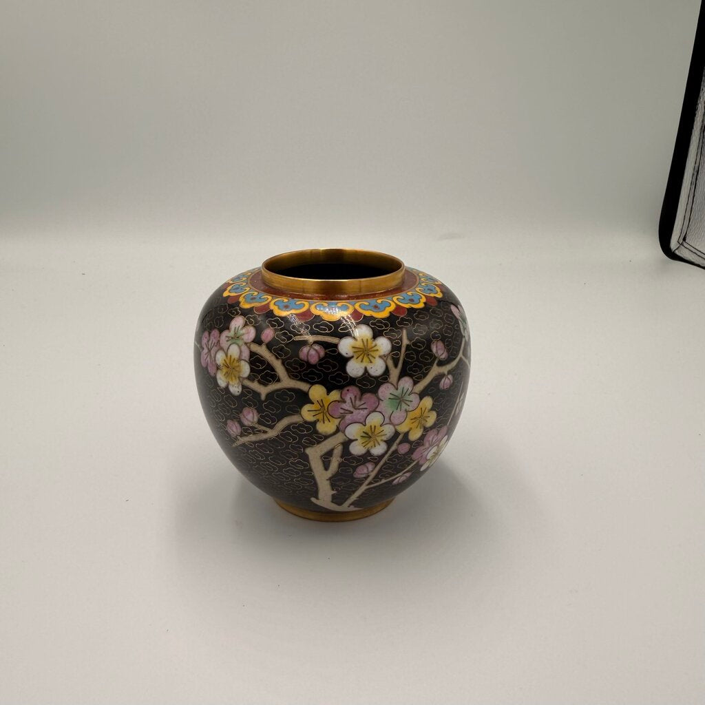 Chinese Cloisonne Lidded Ginger Jar - 4X4.5H