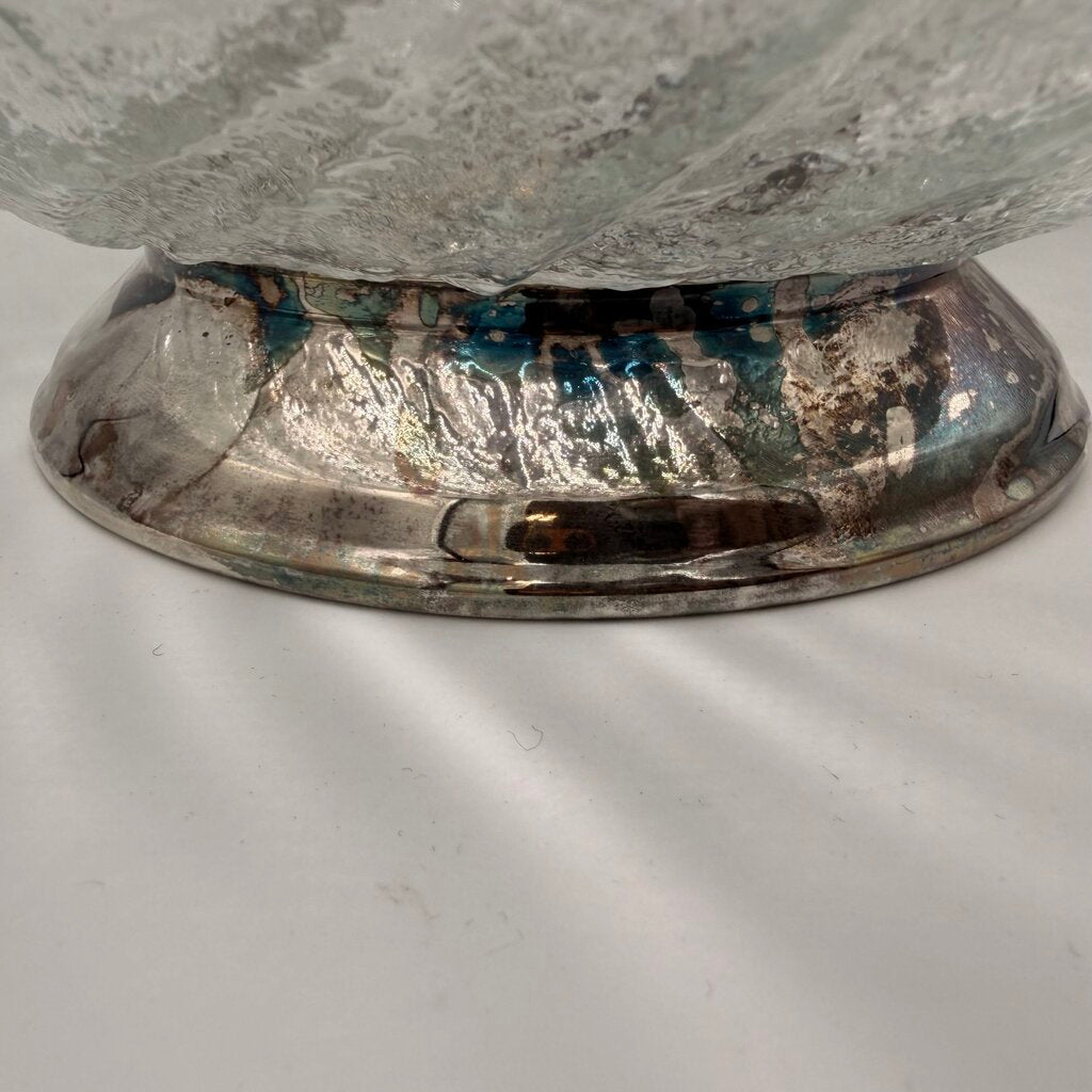 Cabbage Leaf Pressed Glass Bowl on Silver Base - 6X12.5