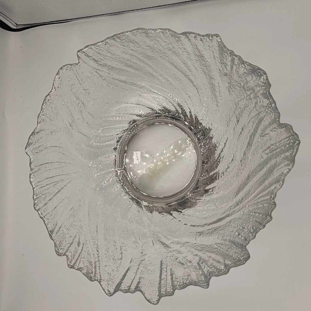 Cabbage Leaf Pressed Glass Bowl on Silver Base - 6X12.5
