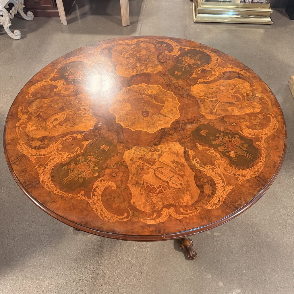 Custom Italian Round Inlay Dining Table - 52X31H