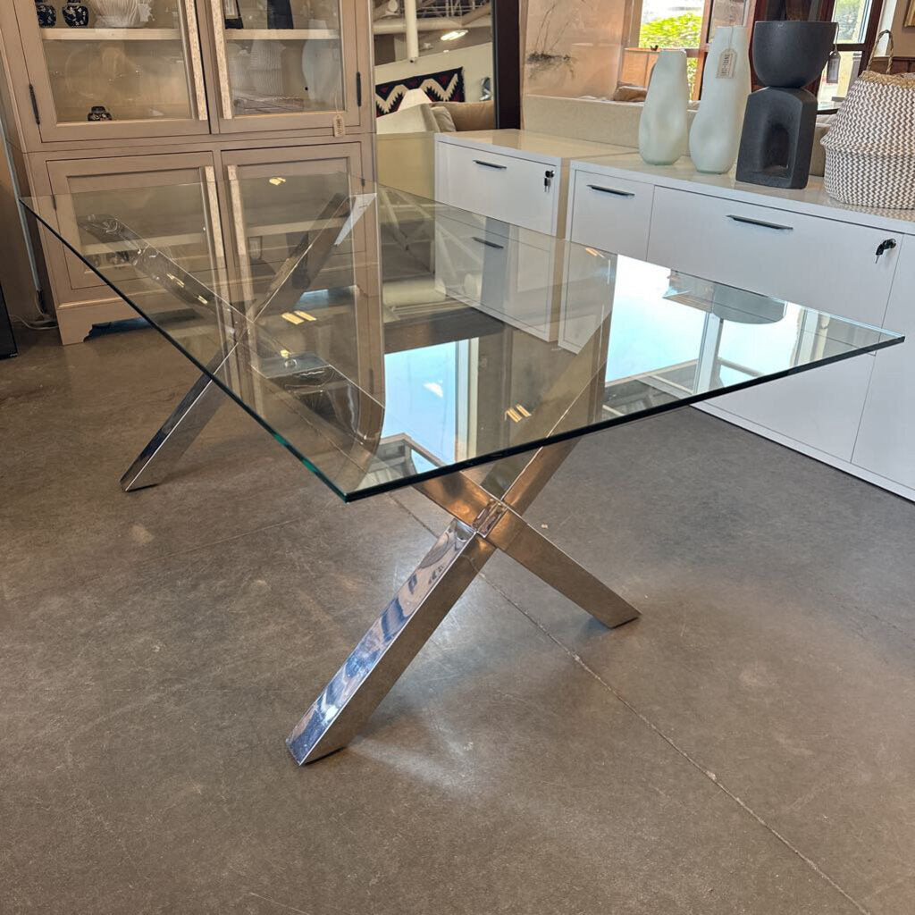 Z Gallerie Axis Chrome & Glass Dining Table - 78X38X30H