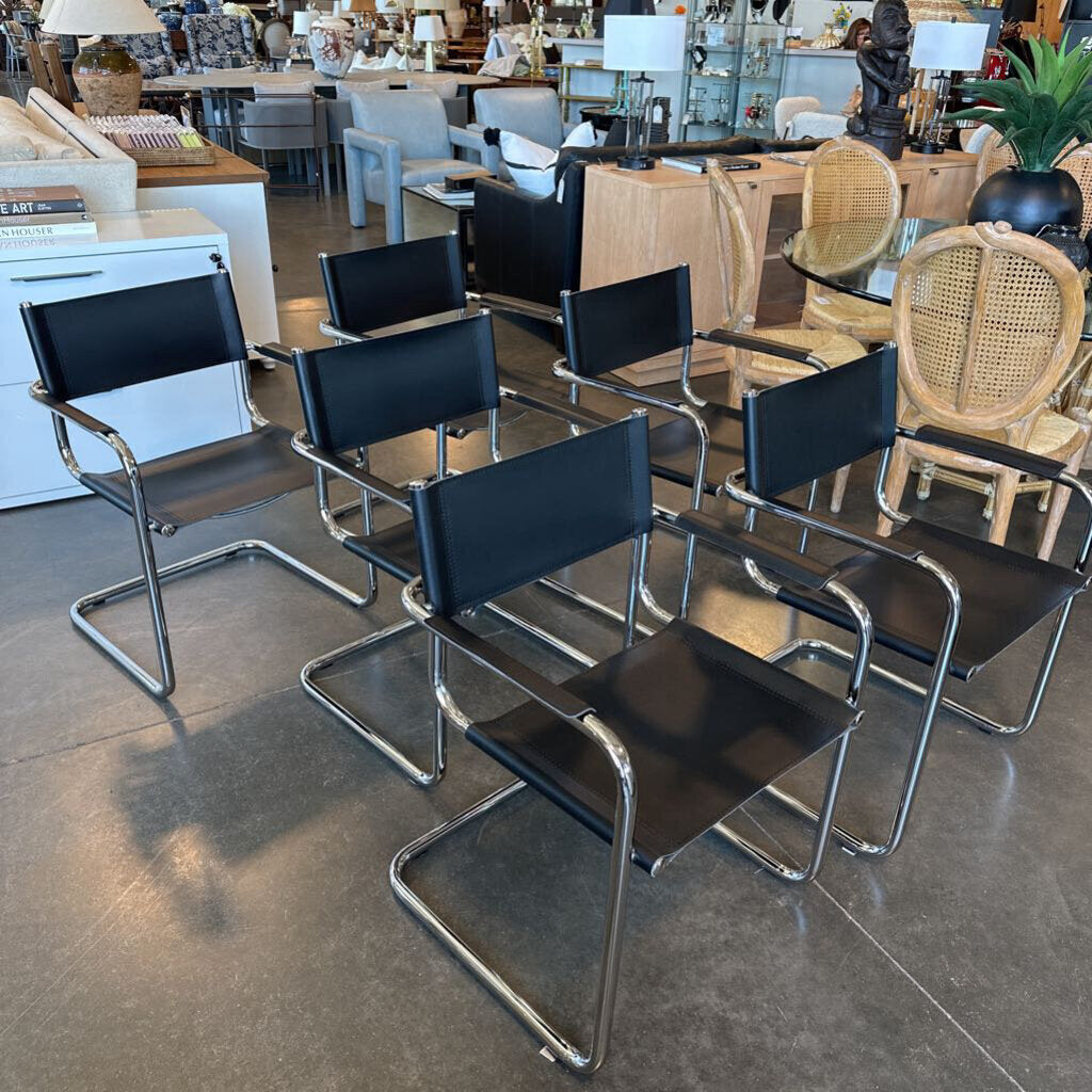 Mart Stam Leather Arm Chairs - Set of 6 - 22.5X18X32