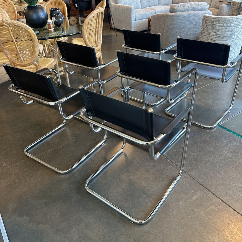 Mart Stam Leather Arm Chairs - Set of 6 - 22.5X18X32