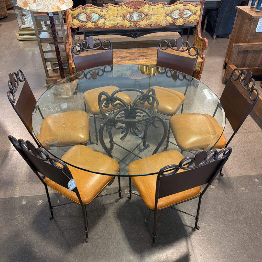 Iron Round Glass 7 Pc Dining Set by Alexandria Diez-60X30