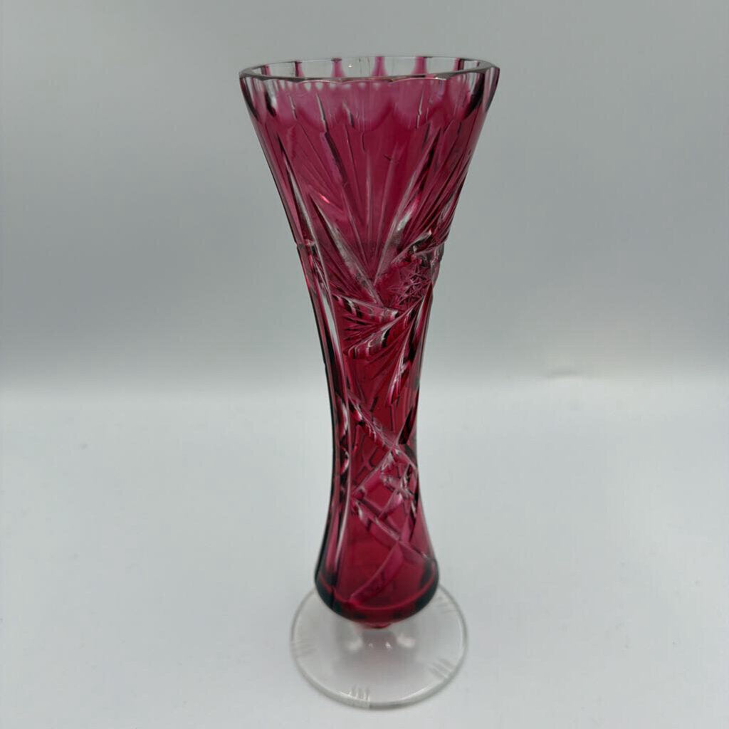 Vintage Bohemian Red To Clear Cut Crystal Vase- 2.5X8