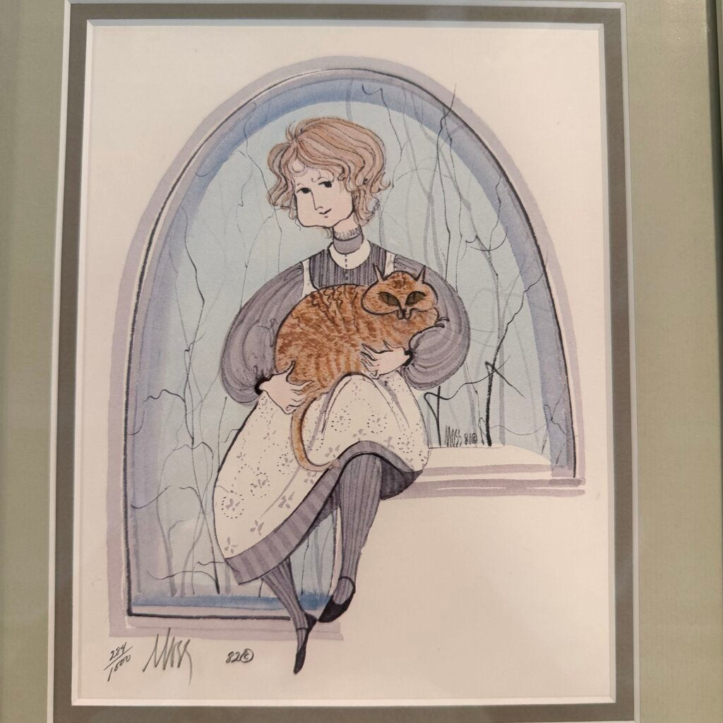 "Lisa & Tiger" by artist P. Buckley Moss- 10.5X13.5H