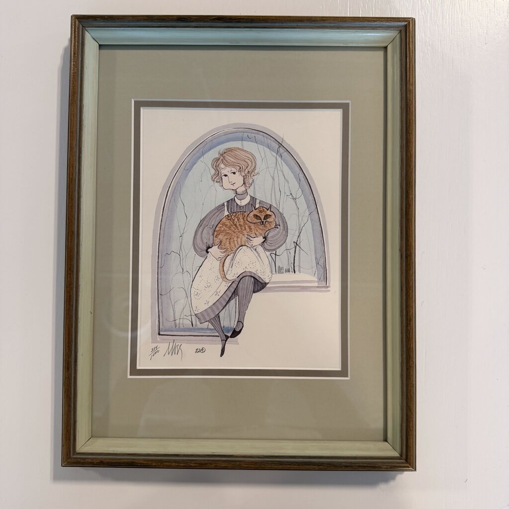 "Lisa & Tiger" by artist P. Buckley Moss- 10.5X13.5H