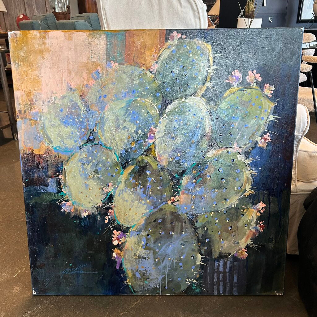 Original Blue/Green Prickly Pear Cactus By Jack Rickard - 36X36