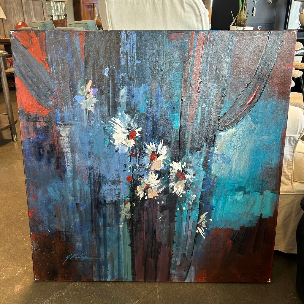 Original Saguaro W/ White Flowers Art By Jack Rickard - 36X36