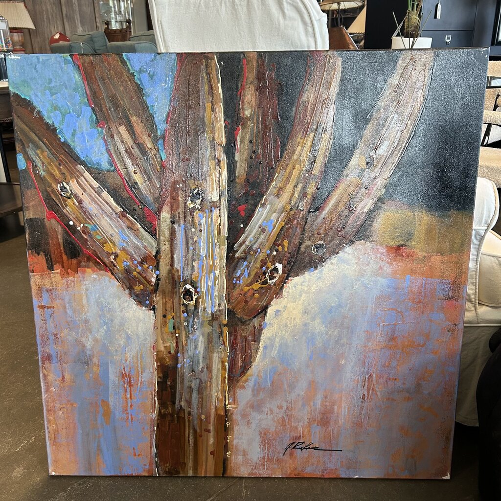 Original Orange/ Brown Saguaro Art By Jack rickard - 36X36