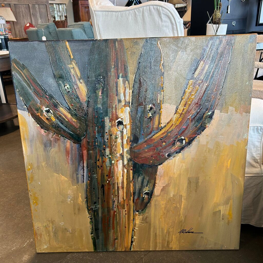 Original Yellow/Red Saguaro Art By Jack Rickard - 36X36