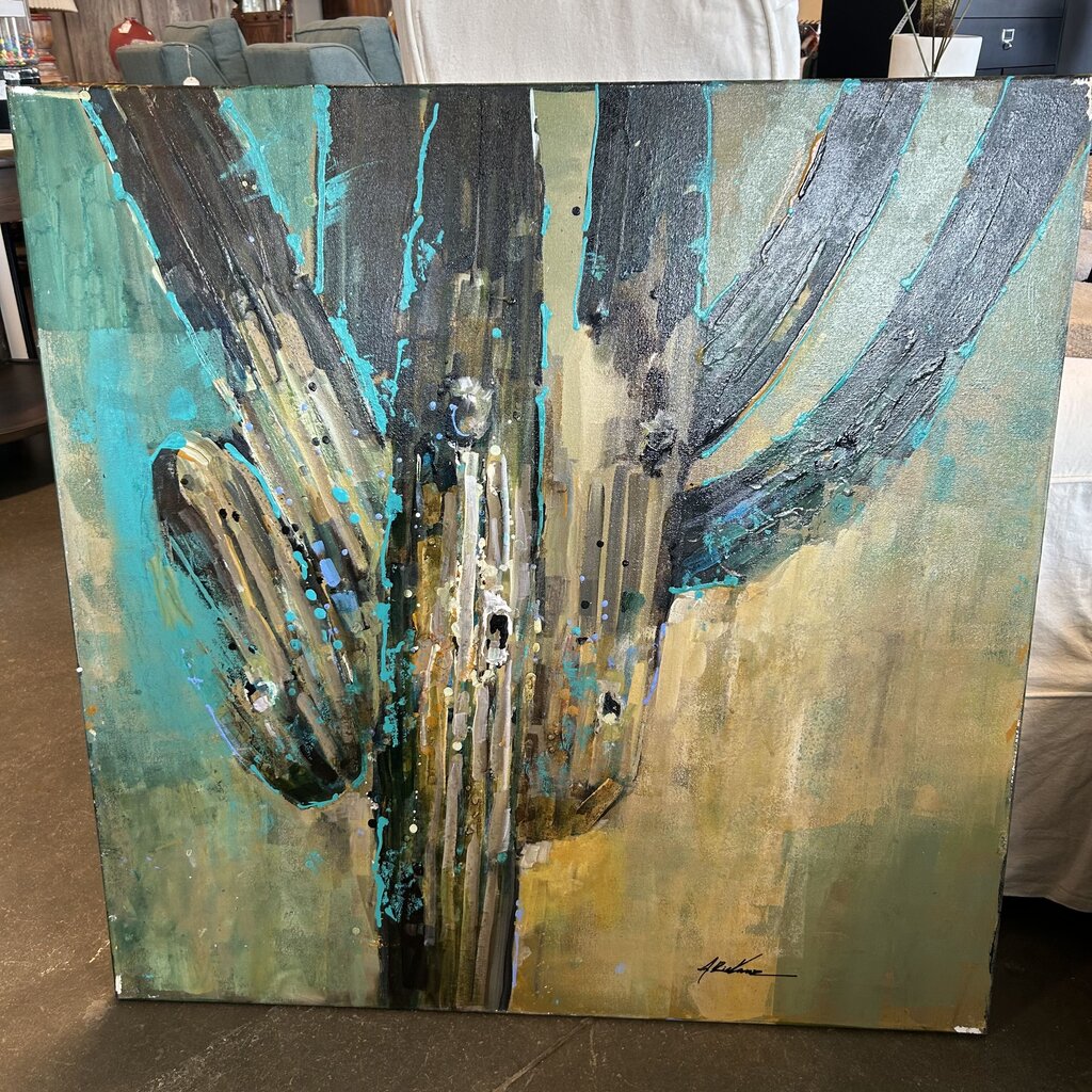 Original Turquoise Saguaro Art By Jack Rickard - 36X36