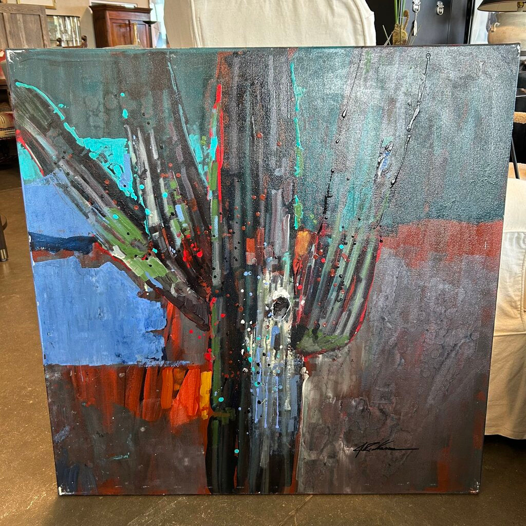 Original Red/Blue Saguaro Art By Jack Rickard - 36X36