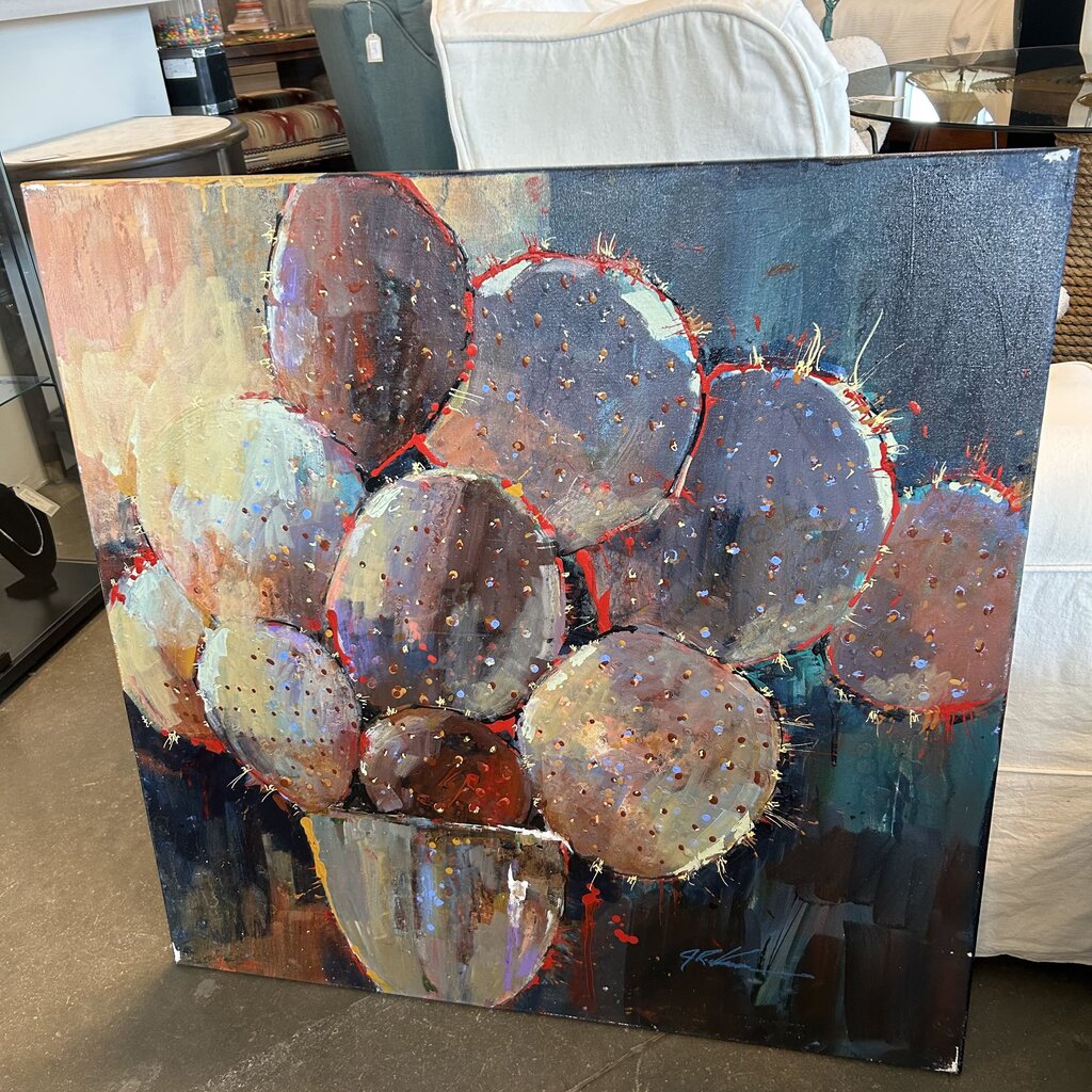 Original Red/Blue Prickly Pear Cactus By Jack Rickard - 36X36
