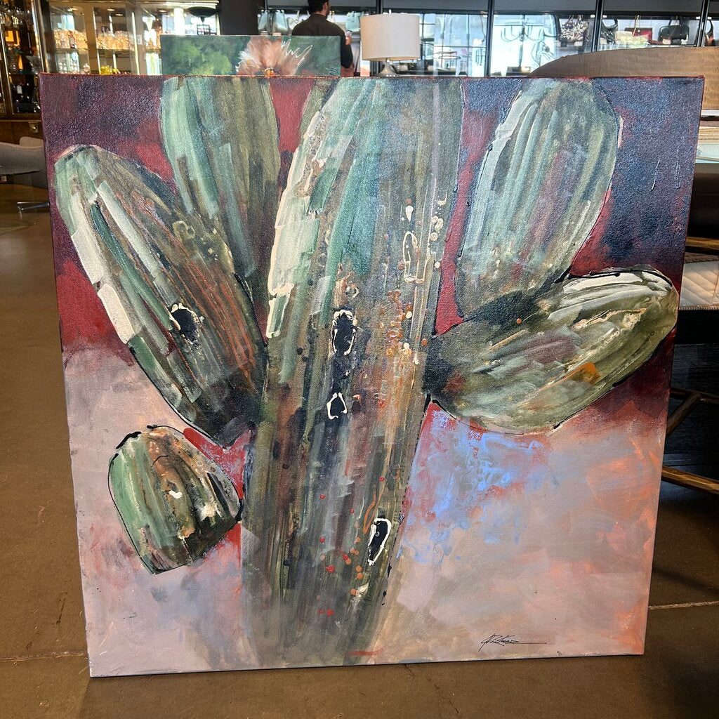 Original Green/Pink Saguaro Art By Jack Rickard - 36X36