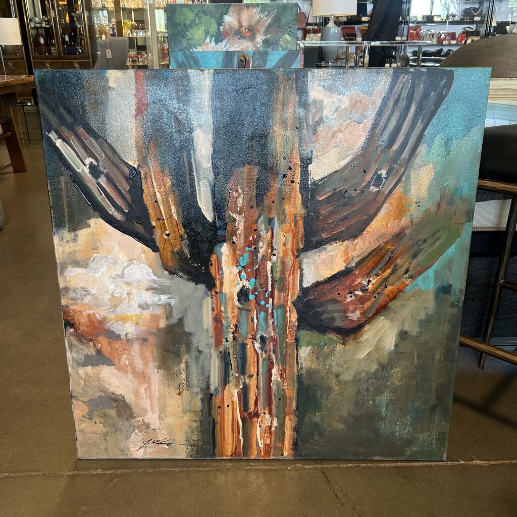 Original Orange/Green/Cream Saguaro Art By Jack Rickard - 36X36