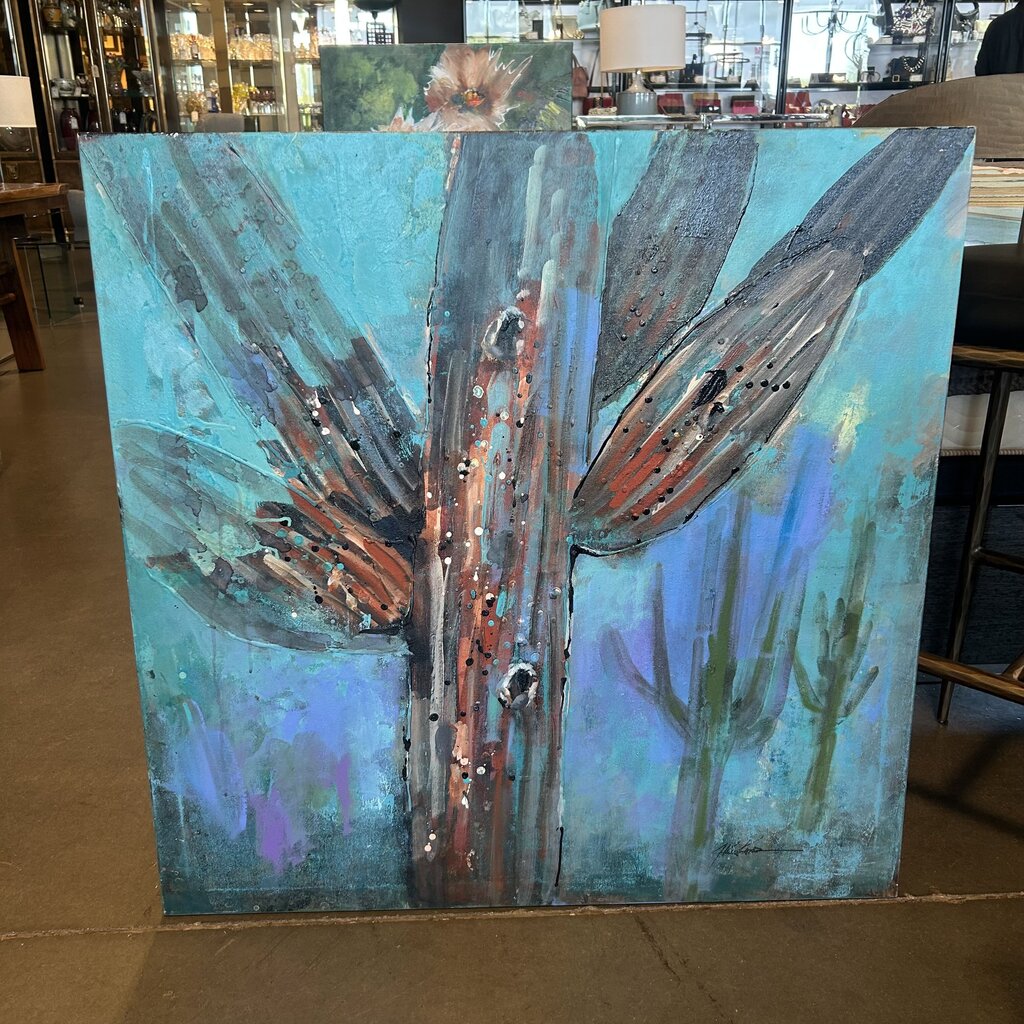 Original Blue Saguaro Art By Jack Rickard - 36X36