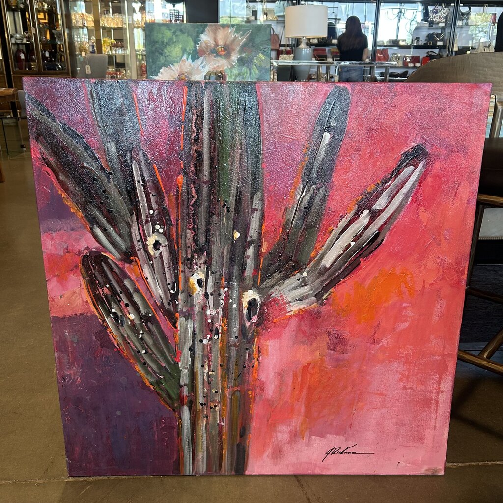 Original Pink/Purple Saguaro Art By Jack Rickard - 36X36