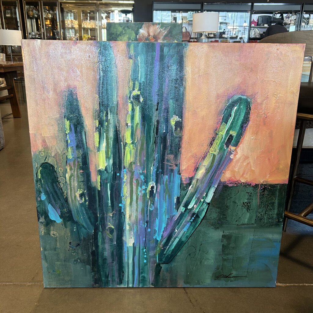 Original Green/Orange Saguaro Art By Jack Rickard - 36X36