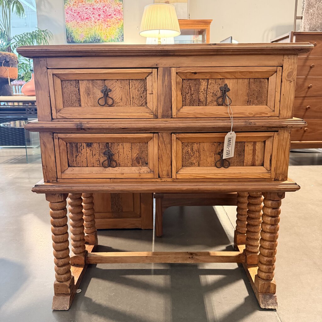 4 Drawer Mexican Worm Wood Console- 36X19.5X36.5H