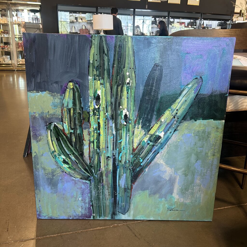 Original Blue/Green Saguaro Art By Jack Rickard - 36X36
