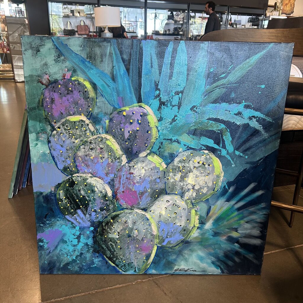 Original Blue/Purple Prickly Pear Art By Jack Rickard - 36X36