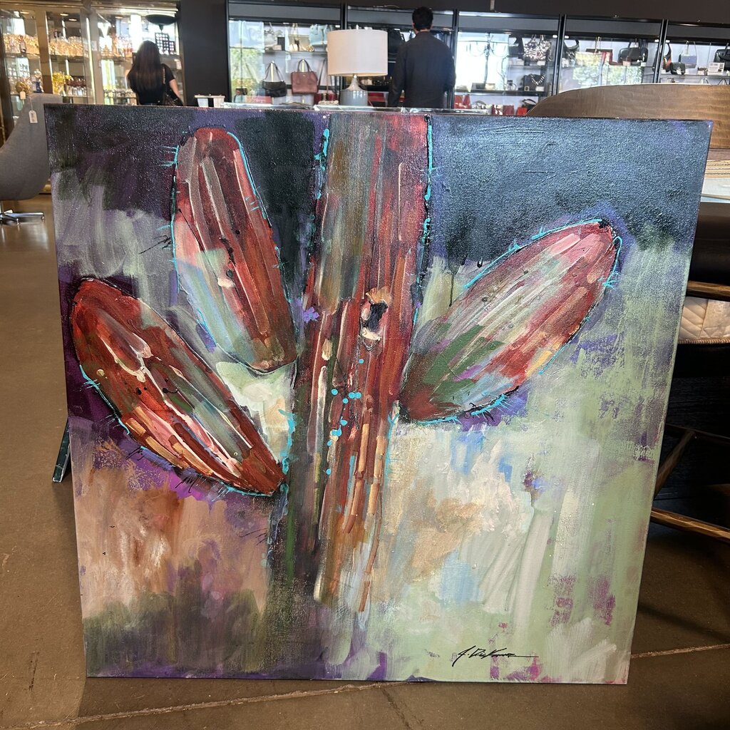 Original Red/Green/Purple Saguaro Art By Jack Rickard - 36X36