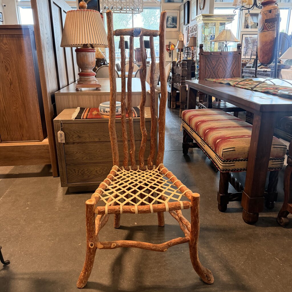 Rustic Branches Chair W/ Rawhide Straps- 19.5X19.5X49H