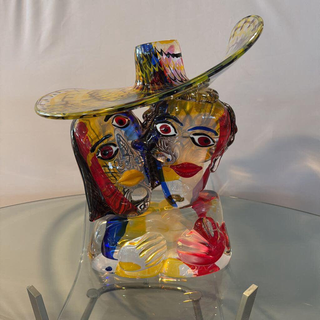 Walter Furlan Signed Murano Glass “Man and Woman with Hat” Omaggio a Picasso Sculpture, 2003