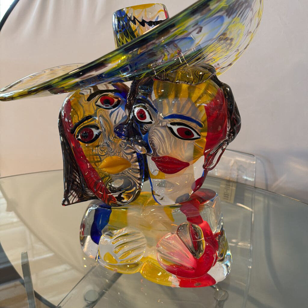 Walter Furlan Signed Murano Glass “Man and Woman with Hat” Omaggio a Picasso Sculpture, 2003