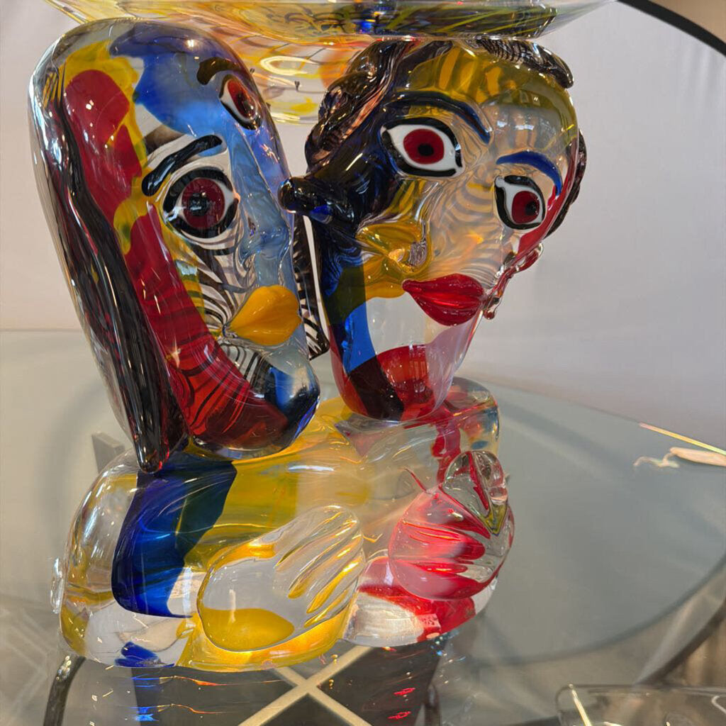 Walter Furlan Signed Murano Glass “Man and Woman with Hat” Omaggio a Picasso Sculpture, 2003