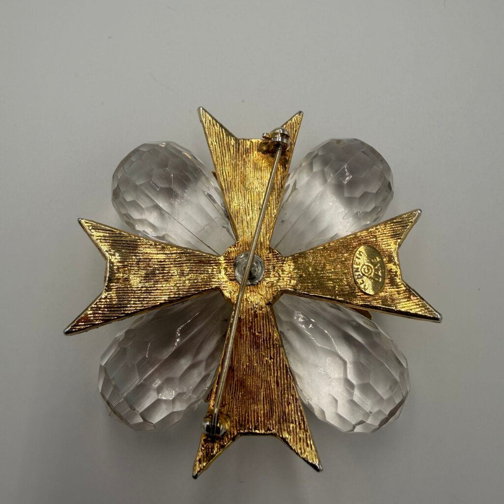 Kenneth Jay Lane Crystal and Lucite Maltese Cross Brooch