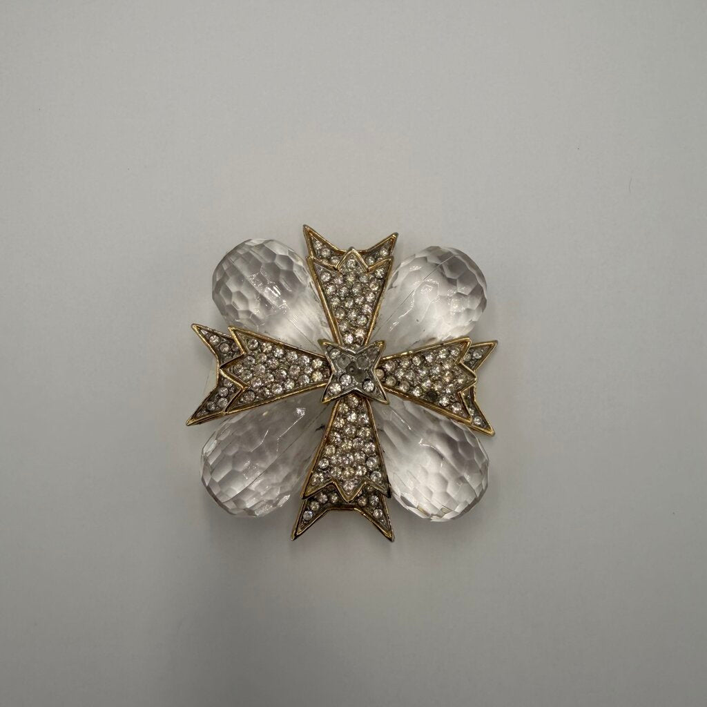 Kenneth Jay Lane Crystal and Lucite Maltese Cross Brooch