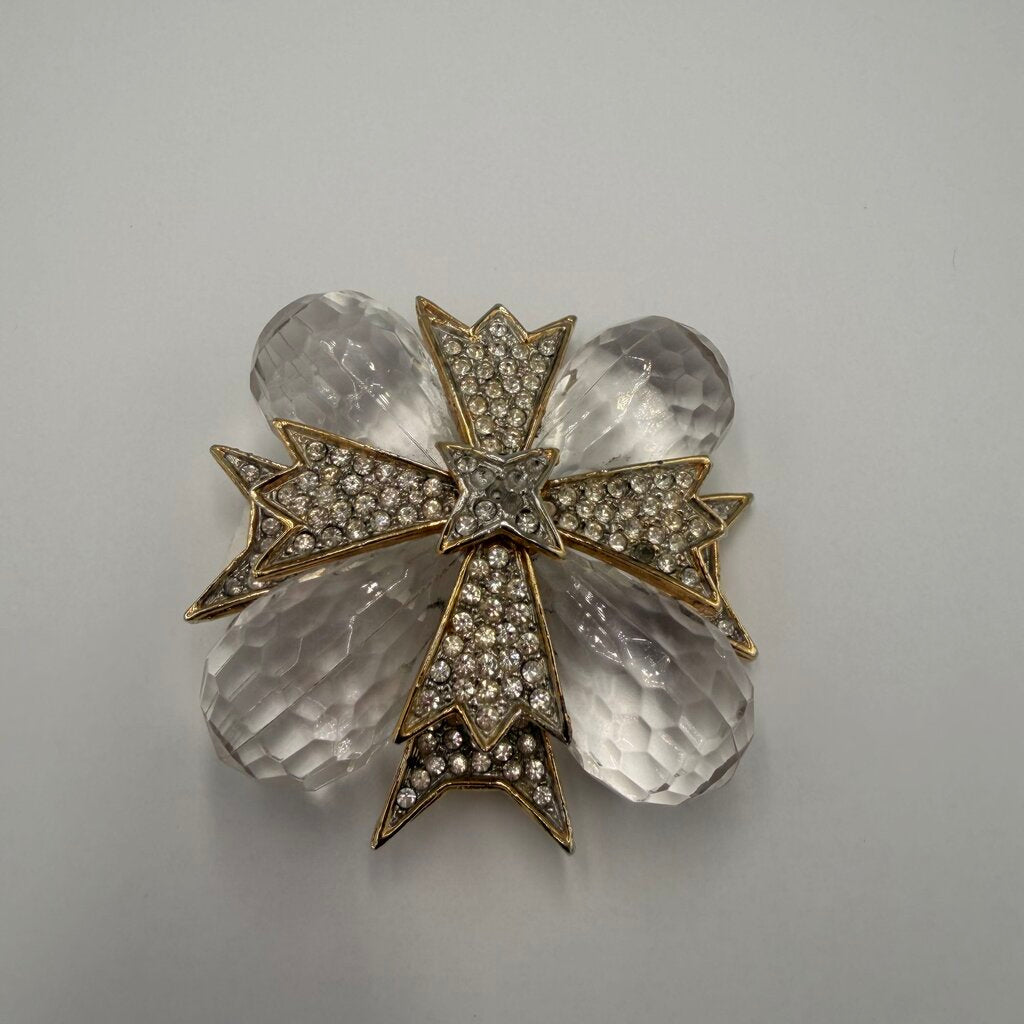 Kenneth Jay Lane Crystal and Lucite Maltese Cross Brooch