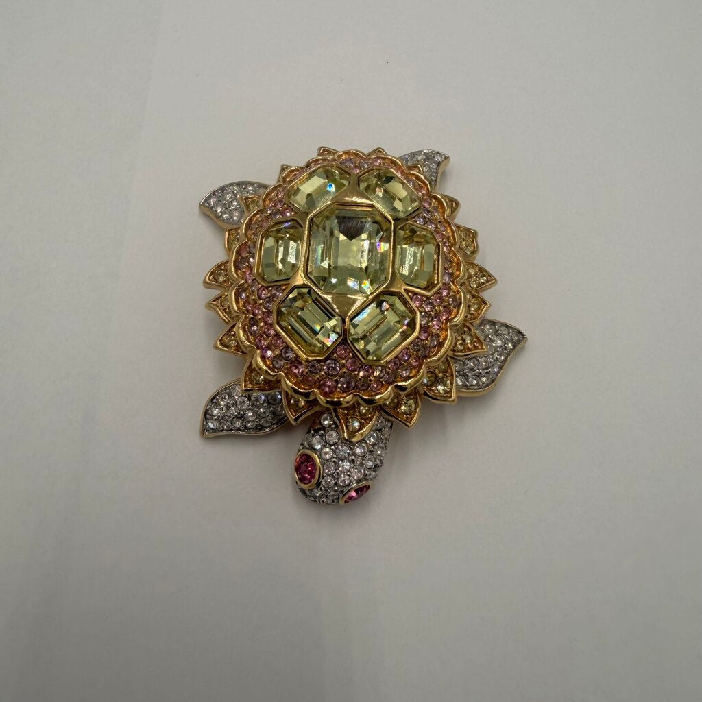 Swarovski Vintage 1980s Crystal Sea Turtle Brooch Pin