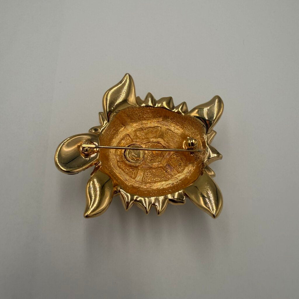 Swarovski Vintage 1980s Crystal Sea Turtle Brooch Pin