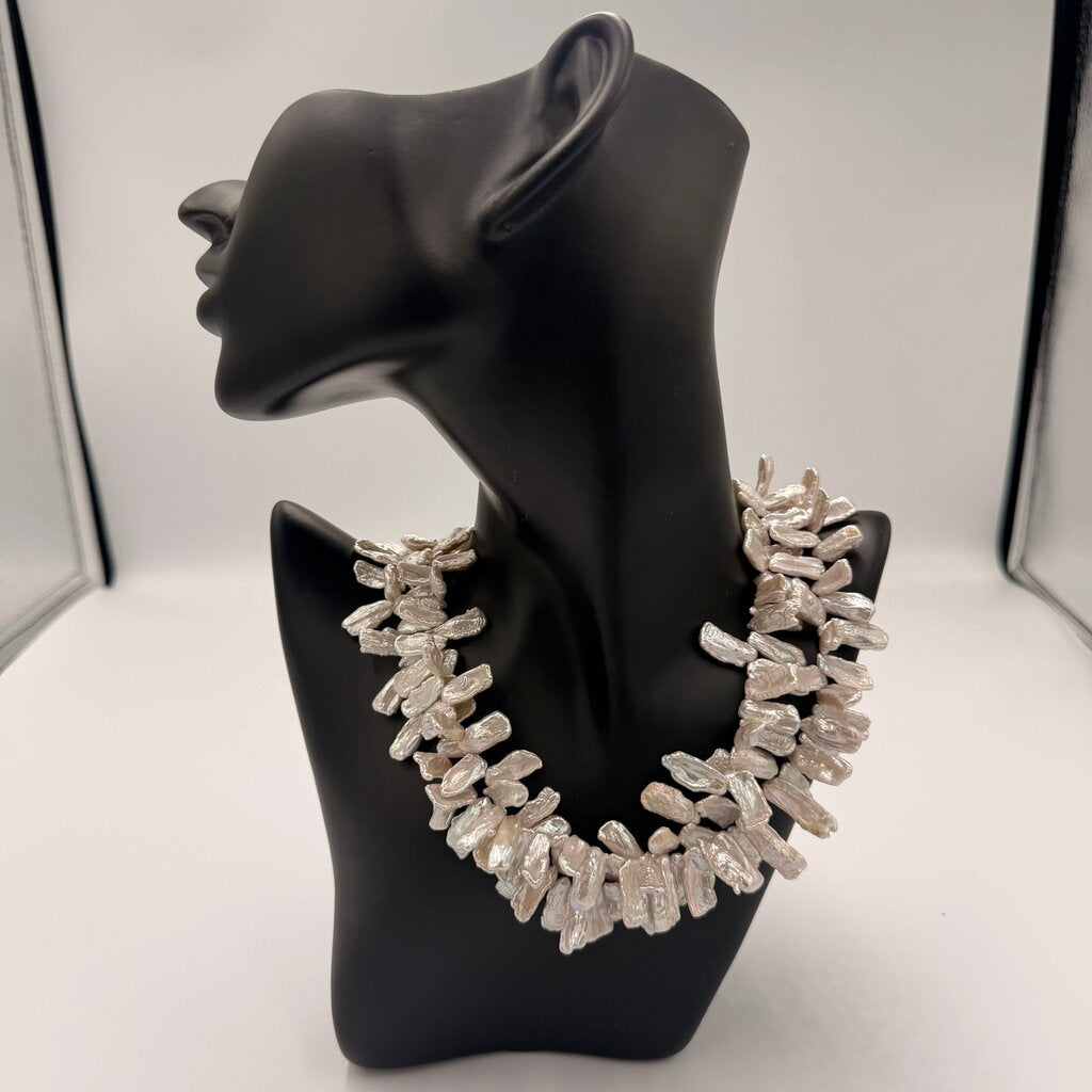 Vintage Freshwater Stick Pearl Strand Necklace Biwa Keshi Twig Fringe Choker