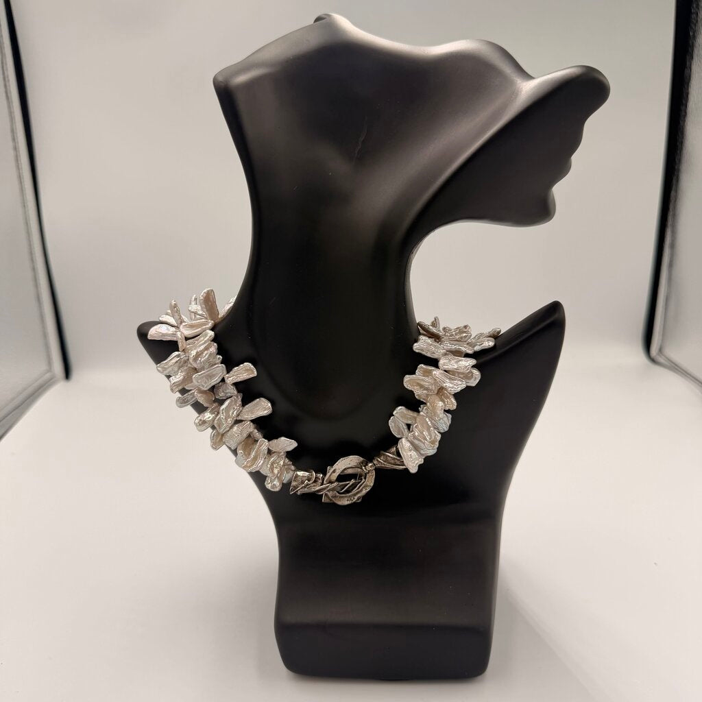 Vintage Freshwater Stick Pearl Strand Necklace Biwa Keshi Twig Fringe Choker