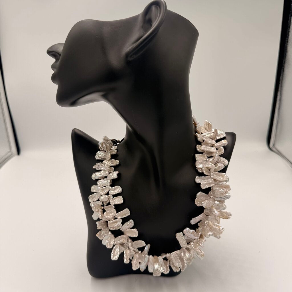 Vintage Freshwater Stick Pearl Strand Necklace Biwa Keshi Twig Fringe Choker