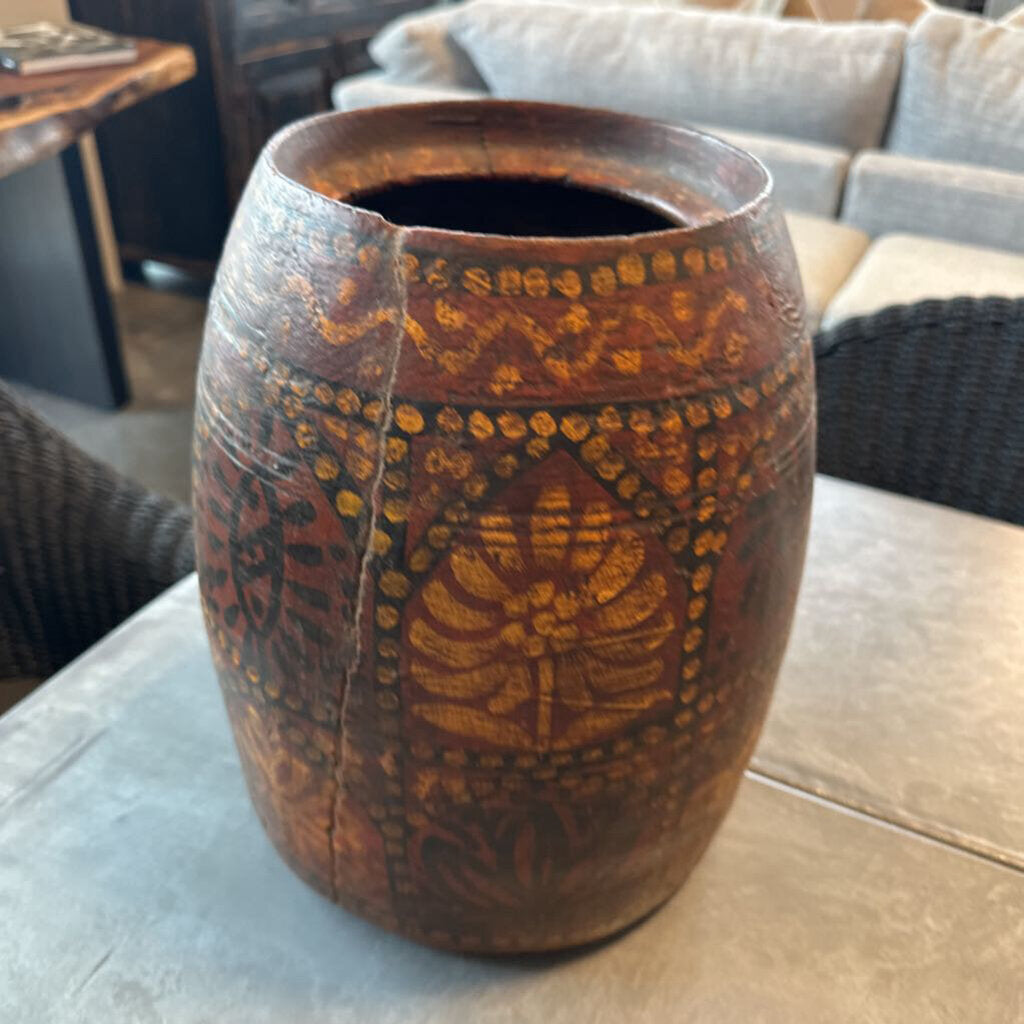 Vintage Wood Painted Vessel- 11X12