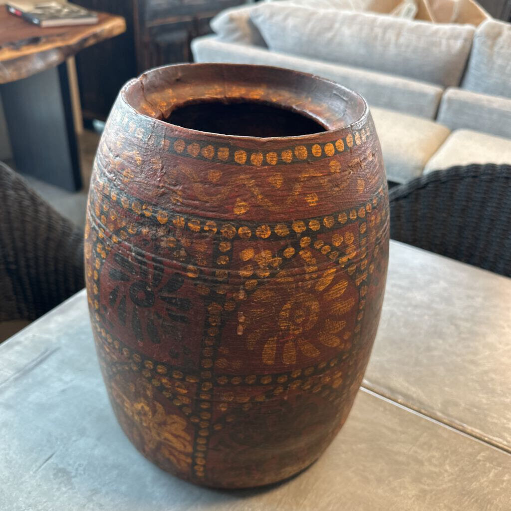 Vintage Wood Painted Vessel- 11X12