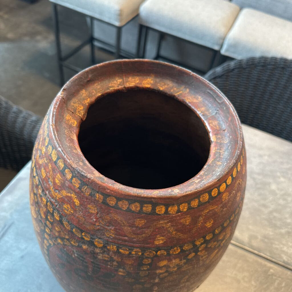 Vintage Wood Painted Vessel- 11X12