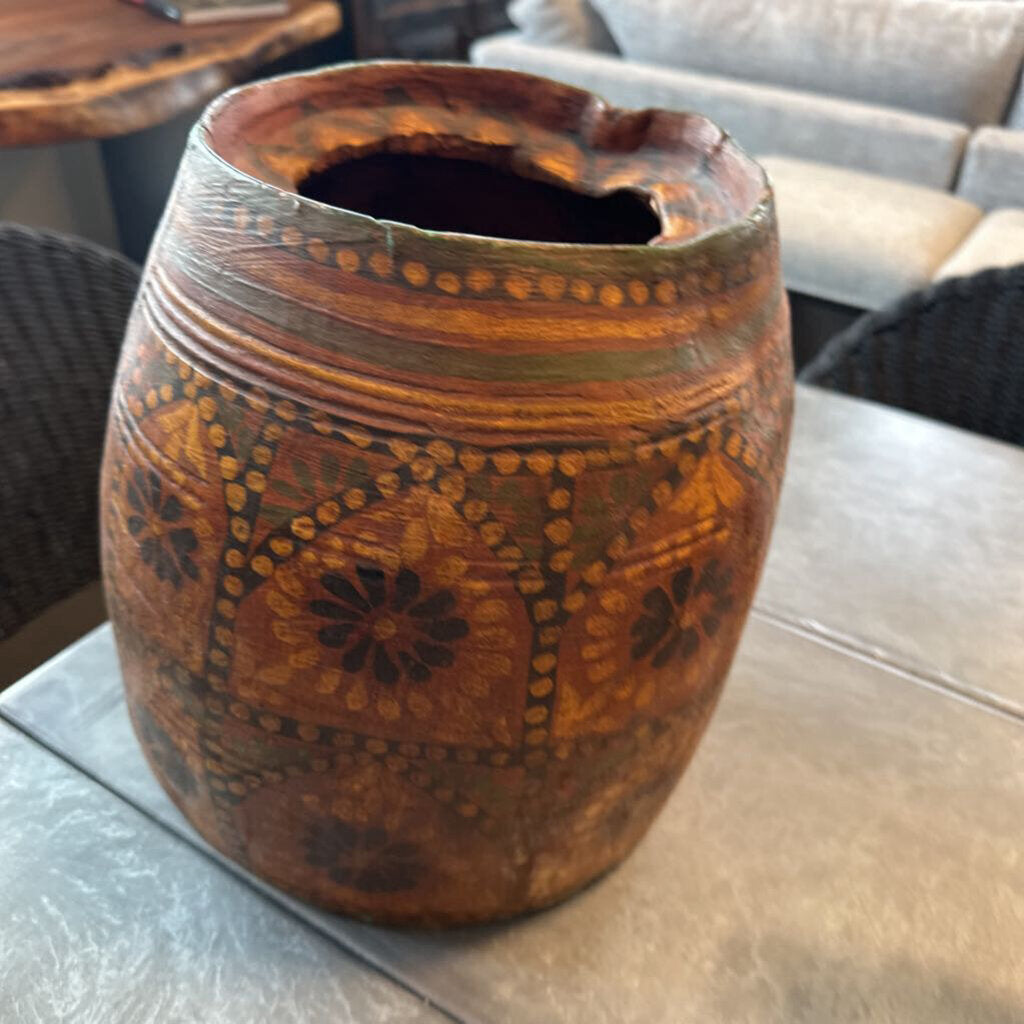 Vintage Wood Painted Vessel- 9X11