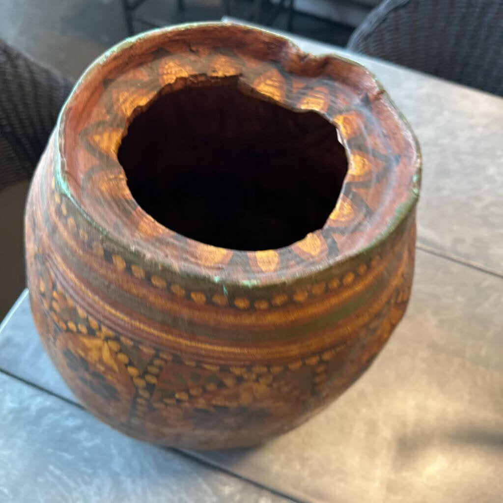 Vintage Wood Painted Vessel- 9X11