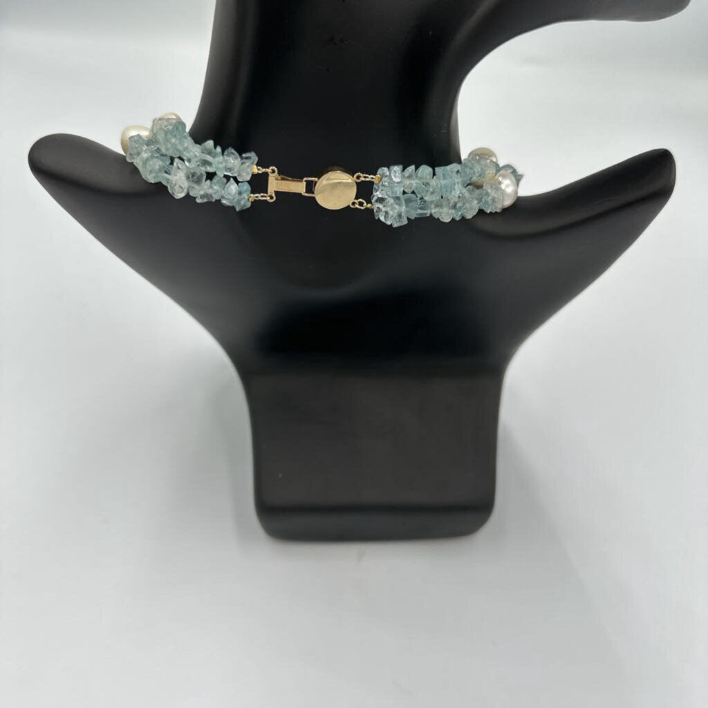 Vintage Infiniti 14K Gold 585 Clasp Aquamarine Chip & Freshwater Pearl Necklace