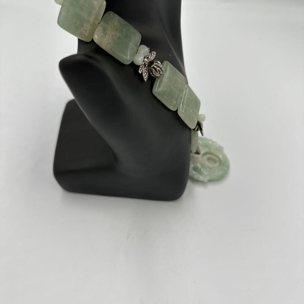 Artisan Carved Green Jadeite Jade Donut Pendant Necklace Aventurine Square Beads