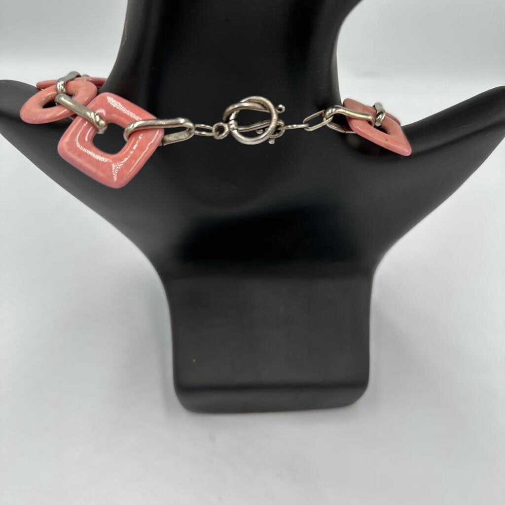 Vintage Chunky Dusty Rose Pink Enamel Geometric Link Choker Necklace