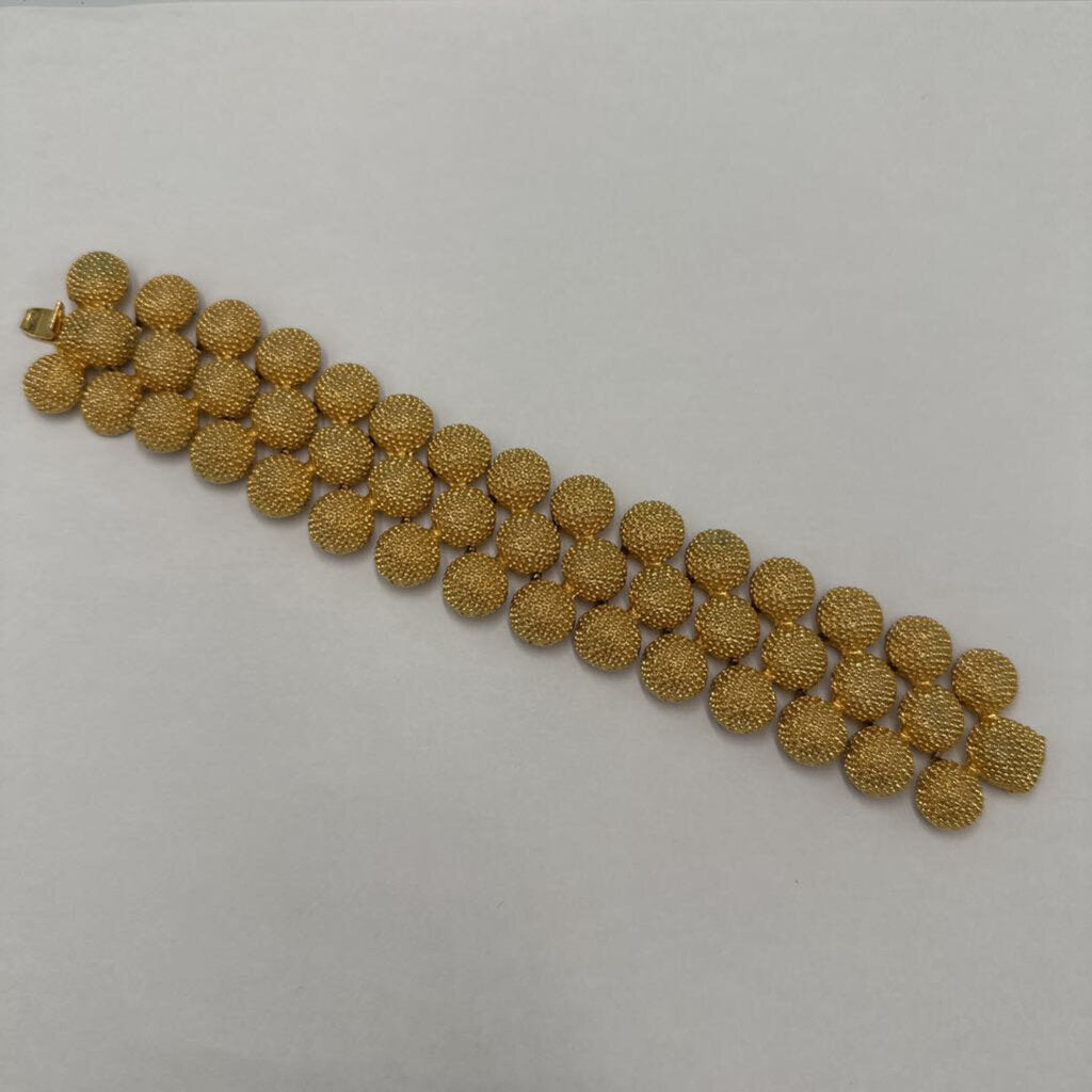 Vintage Givenchy Signed Gold Tone Textured Mesh Dome Wide Panel Bracelet