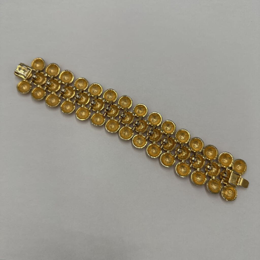 Vintage Givenchy Signed Gold Tone Textured Mesh Dome Wide Panel Bracelet